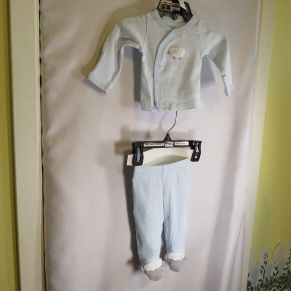 Baby Sheep Lamb Blue striped 2pc Footed Newborn EASY TO OPEN - Picture 2 of 12